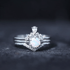 Vintage Inspired Opalescent Diamond Wedding Engagement Ring Set of 3