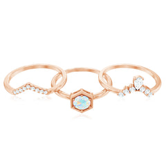 Vintage Inspired Opalescent Diamond Wedding Engagement Ring Set of 3