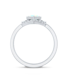 Vintage Inspired Opalescent Diamond Wedding Engagement Ring Set of 3