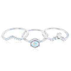 Vintage Inspired Opalescent Diamond Wedding Engagement Ring Set of 3