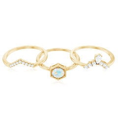 Vintage Inspired Opalescent Diamond Wedding Engagement Ring Set of 3
