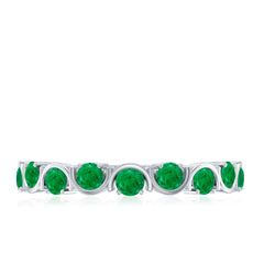 Natural Green Emerald Half Eternity Stackable Ring