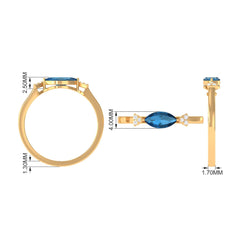 4x8mm Marquise cut London Blue Topaz East West Promise Ring with Diamond