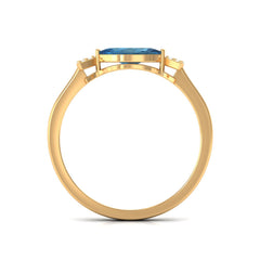 4x8mm Marquise cut London Blue Topaz East West Promise Ring with Diamond