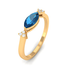 4x8mm Marquise cut London Blue Topaz East West Promise Ring with Diamond