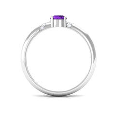 Round Amethyst Solitaire Promise Ring with Diamond