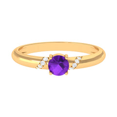 Round Amethyst Solitaire Promise Ring with Diamond
