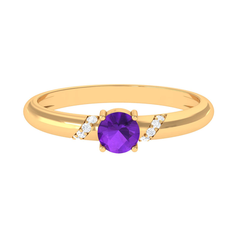 Round Amethyst Solitaire Promise Ring with Diamond