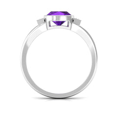 1.50 CT Cushion Cut Amethyst Engagement Ring with Baguette Diamond