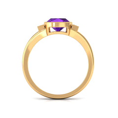 1.50 CT Cushion Cut Amethyst Engagement Ring with Baguette Diamond