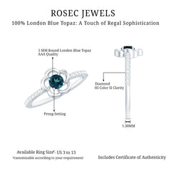 5mm Round London Blue Topaz Flower Promise Ring with Diamond