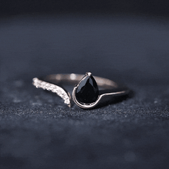 Pear Shaped Black Onyx Promise Ring with Diamonds