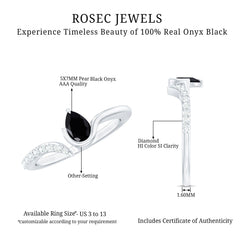 Pear Shaped Black Onyx Promise Ring with Diamonds