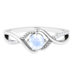1/2 CT Claw Set Moonstone Solitaire Crossover Ring with Diamond