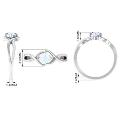 1/2 CT Claw Set Moonstone Solitaire Crossover Ring with Diamond