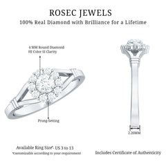 Natural Diamond Halo Engagement Ring with Split Shank