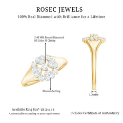 Natural Diamond Flower Engagement Ring in Illusion Set