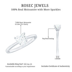 1 CT Heart Shape Certified Moissanite Engagement Ring