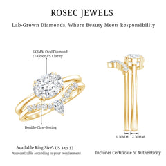 Certified 6X8 MM Oval Lab Grown Diamond Engagement Ring With Enhancer