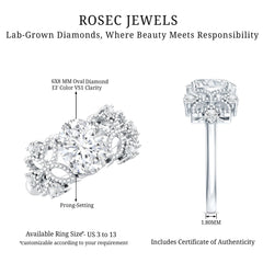 6X8mm Oval Lab Grown Diamond Flower Engagement Ring