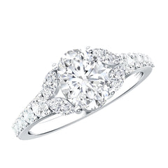 Certified 6X8MM Oval Lab Grown Diamond Engagement Ring With Side Stones