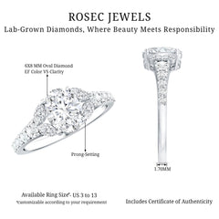 Certified 6X8MM Oval Lab Grown Diamond Engagement Ring With Side Stones