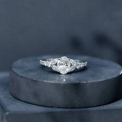 Certified 6X8MM Oval Lab Grown Diamond Engagement Ring With Side Stones