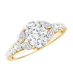 Certified 6X8MM Oval Lab Grown Diamond Engagement Ring With Side Stones