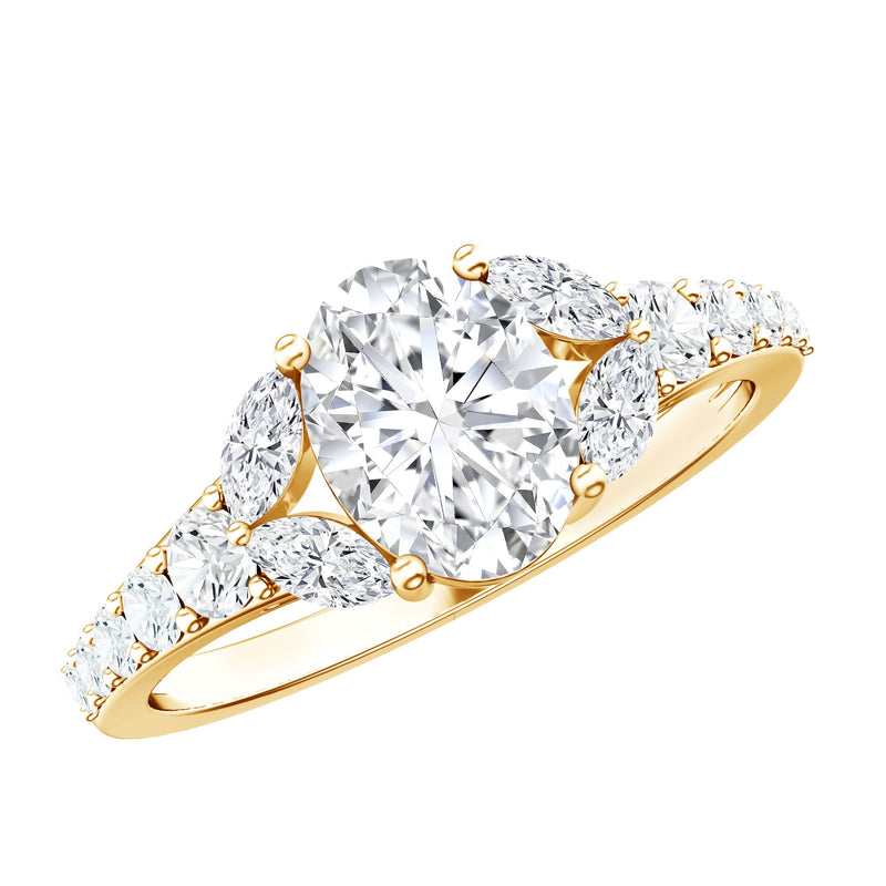 Certified 6X8MM Oval Lab Grown Diamond Engagement Ring With Side Stones