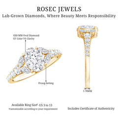 Certified 6X8MM Oval Lab Grown Diamond Engagement Ring With Side Stones
