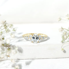 Certified 6X8MM Oval Lab Grown Diamond Engagement Ring With Side Stones