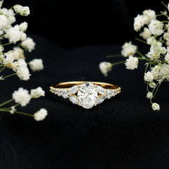 Certified 6X8MM Oval Lab Grown Diamond Engagement Ring With Side Stones