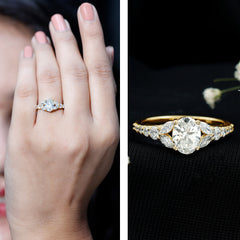 Certified 6X8MM Oval Lab Grown Diamond Engagement Ring With Side Stones