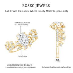 6X8MM Oval Lab Grown Diamond Petal Prong Engagement Ring