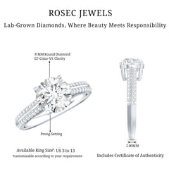 Certified Lab Grown Diamond 8 MM Simple Engagement Ring With Side Stones