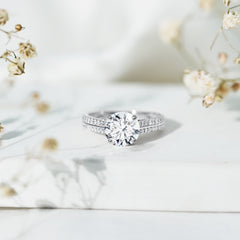 Certified Lab Grown Diamond 8 MM Simple Engagement Ring With Side Stones