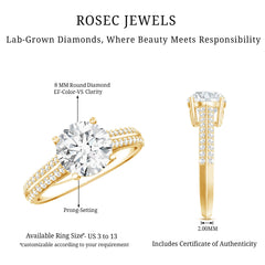 Certified Lab Grown Diamond 8 MM Simple Engagement Ring With Side Stones