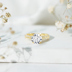 Certified Lab Grown Diamond 8 MM Simple Engagement Ring With Side Stones