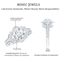 Certified 8 MM Lab Grown Diamond Vintage Style Engagement Ring