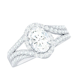 Certified 6X8 MM Oval Lab Grown Diamond Split Shank Engagement Ring