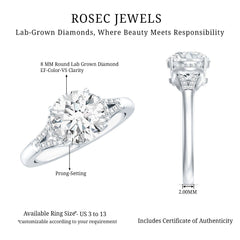 Certified 8 MM Lab Grown Diamond Solitaire Engagement Ring