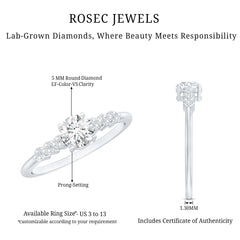 Certified 5 MM Lab Grown Diamond Designer Engagement Ring