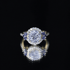 9 mm Lab Grown Diamond Halo Engagement Ring With Blue Sapphire