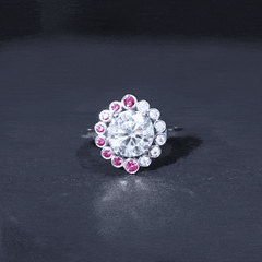 Certified Lab 8 mm Diamond Ruby Halo Engagement Ring For Women