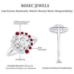 Certified Lab 8 mm Diamond Ruby Halo Engagement Ring For Women