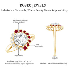 Certified Lab 8 mm Diamond Ruby Halo Engagement Ring For Women