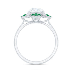 Certified Lab Grown Diamond Flower Engagement Ring With Emerald