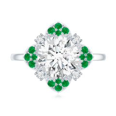 Certified Lab Grown Diamond Flower Engagement Ring With Emerald