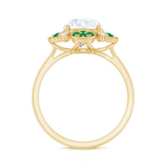 Certified Lab Grown Diamond Flower Engagement Ring With Emerald