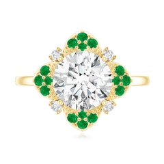 Certified Lab Grown Diamond Flower Engagement Ring With Emerald